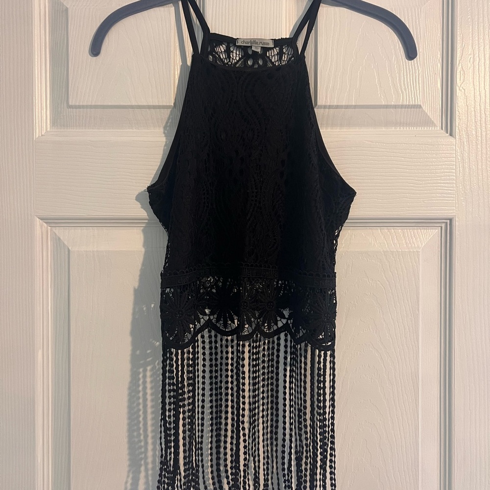 Charlotte Russe Black Lace Fringe Top